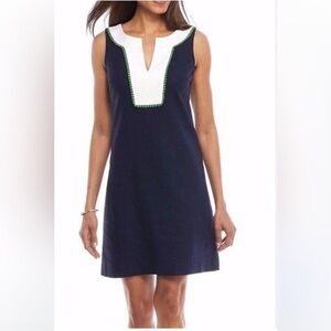 🇪🇸🥑Kensie dress Knee length sleeveless business blue white pink lined linen 2